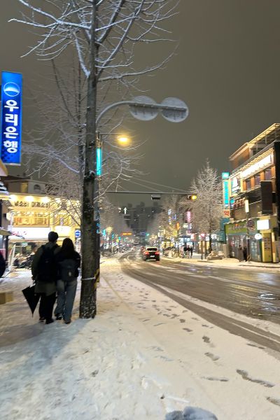 雪の積もった大学街